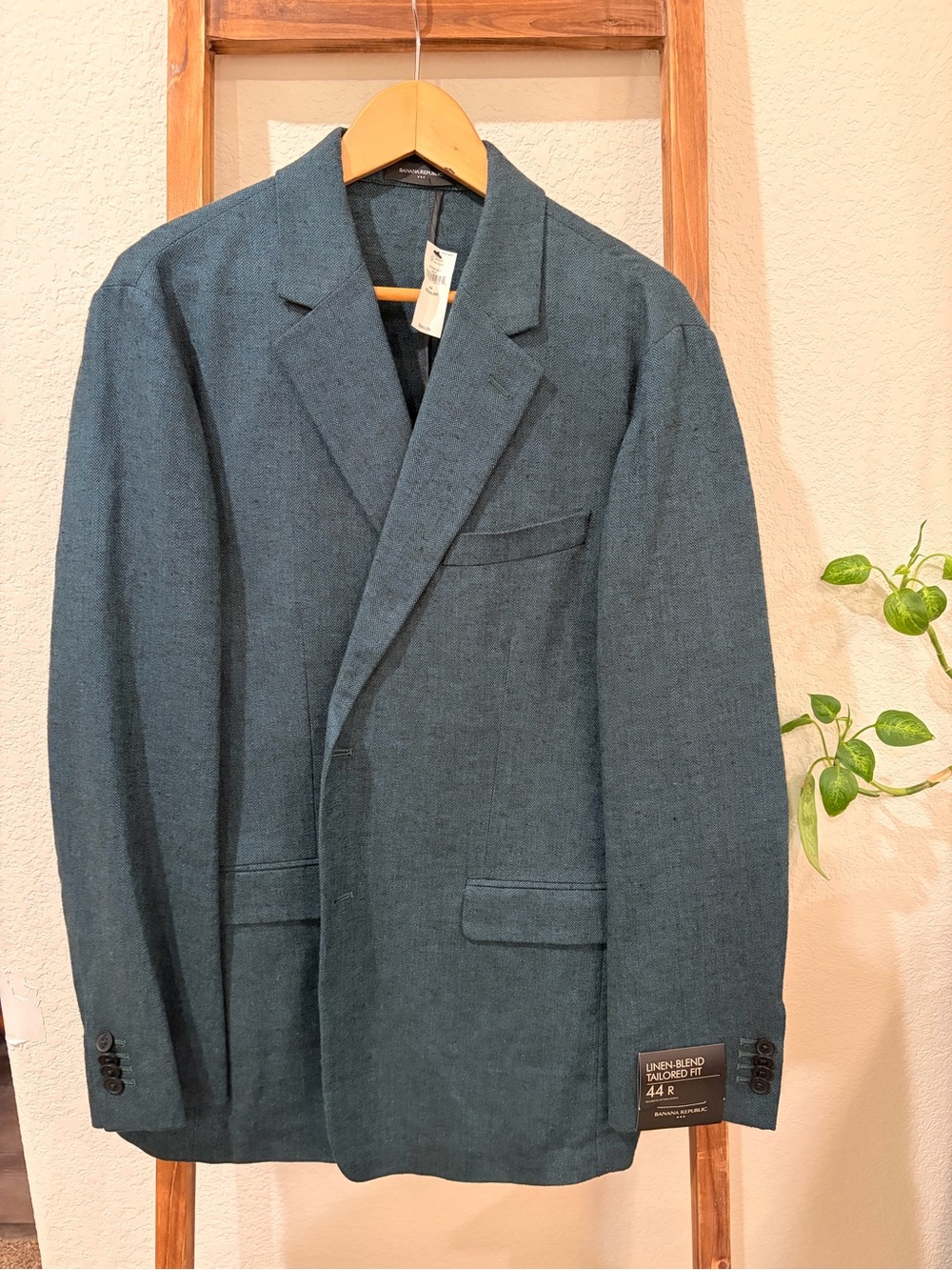 NWT Banana Republic Linen Blend Herringbone Blazer 44R Blue